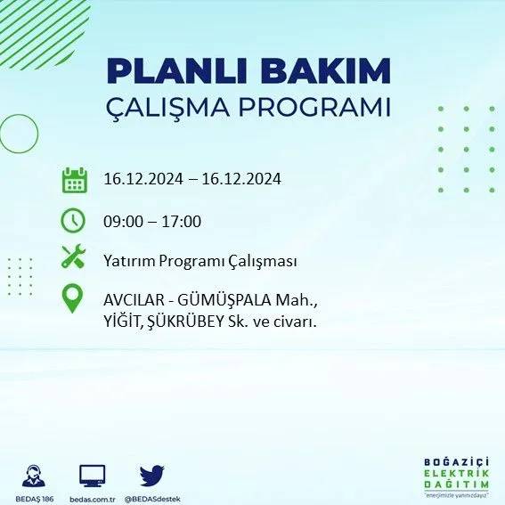 BEDAŞ İstanbul’da elektrik kesintisi yaşanacak ilçeleri paylaştı 7