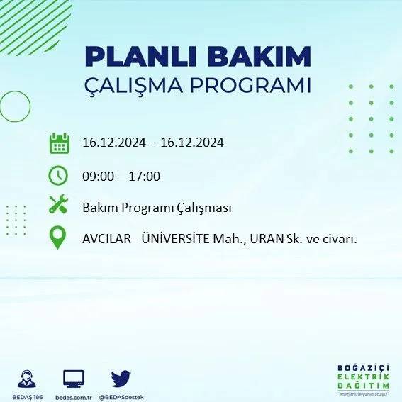 BEDAŞ İstanbul’da elektrik kesintisi yaşanacak ilçeleri paylaştı 8