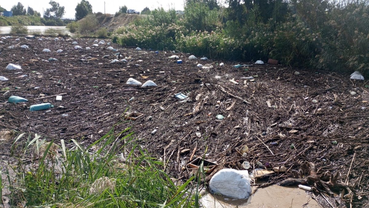 Sel sonrası Menderes Nehri çöple kaplandı