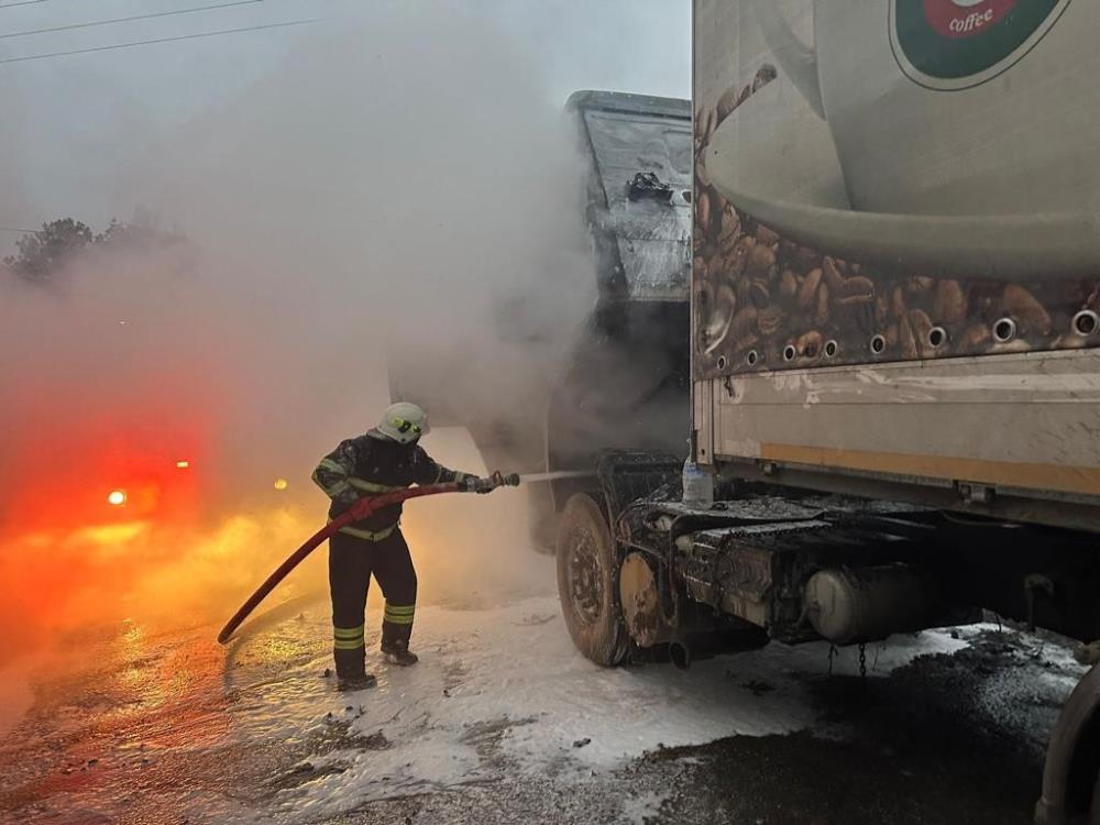 Kırklareli'de kamyon alev alev yandı