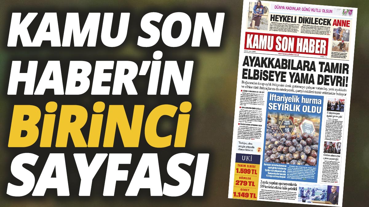 Kamu Son Haber'in birinci sayfası