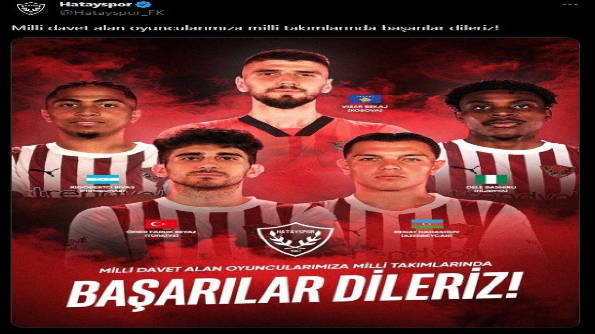 Hatayspor'da 5 oyuncuya milli davet