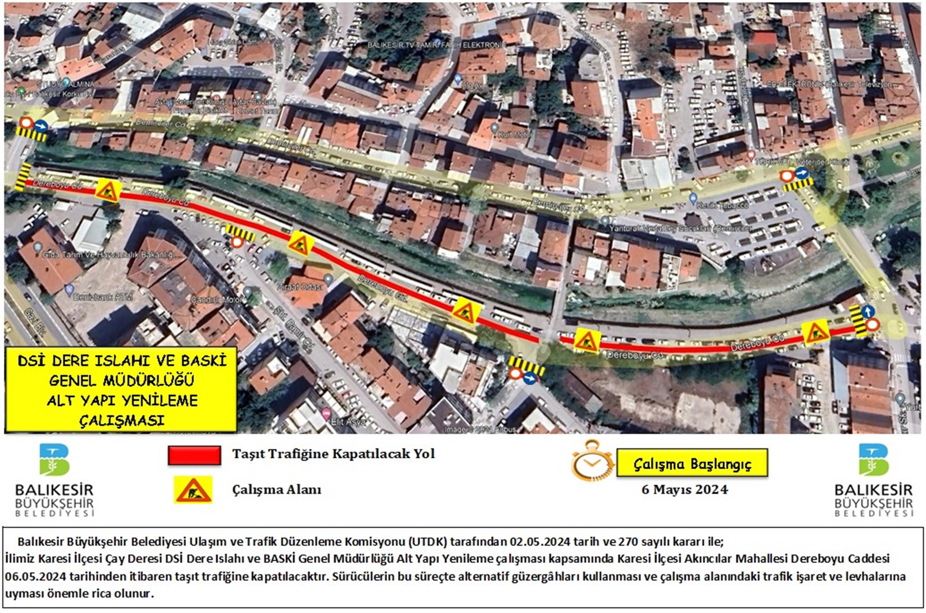 Balıkesir'de Dereboyu Caddesi kapatılacak