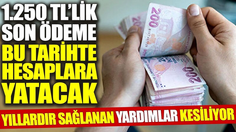 1.250 TL'lik son ödeme bu tarihte hesaplara yatacak. Yıllardır sağlanan yardımlar kesiliyor