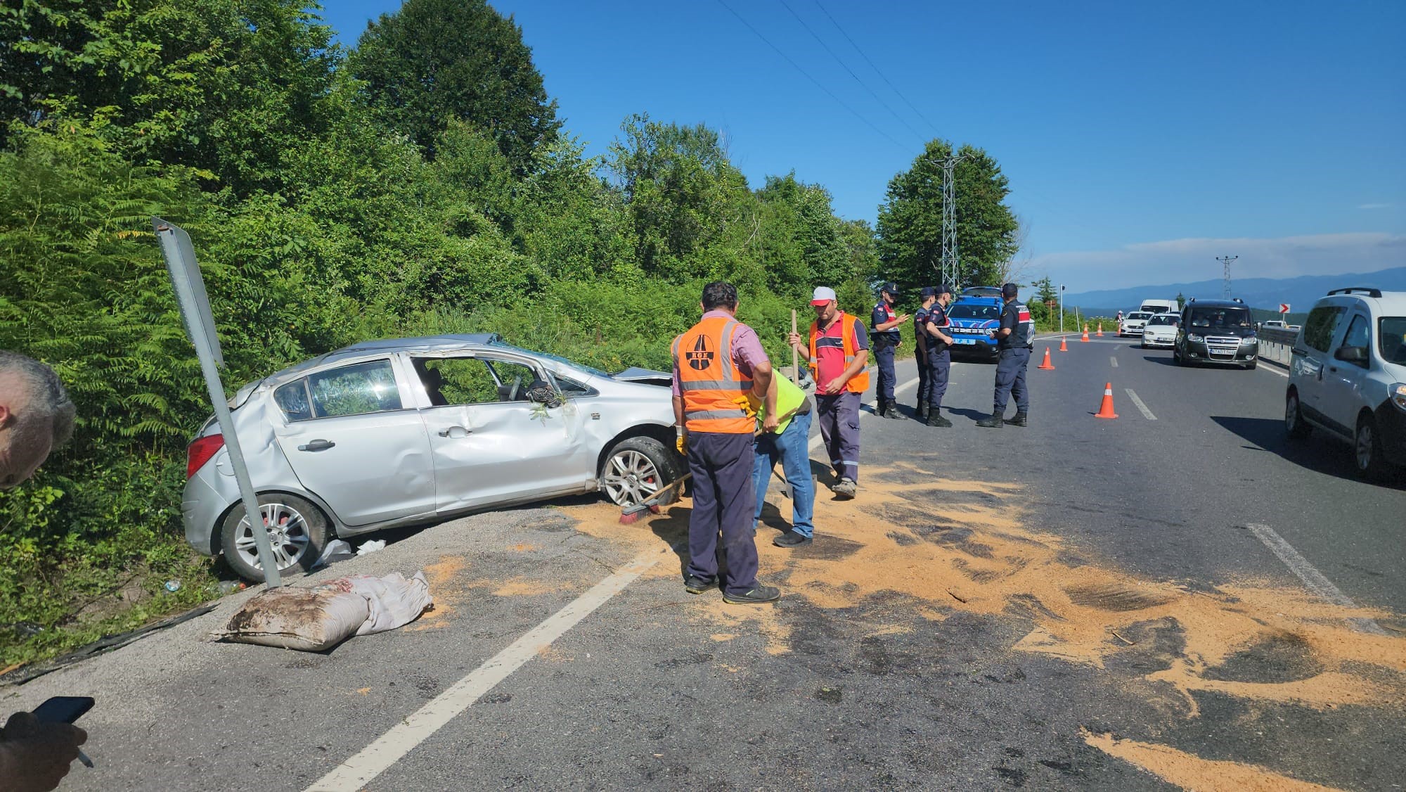 Otomobil direğe çarpıp su kanalına düştü: 4 yaralı