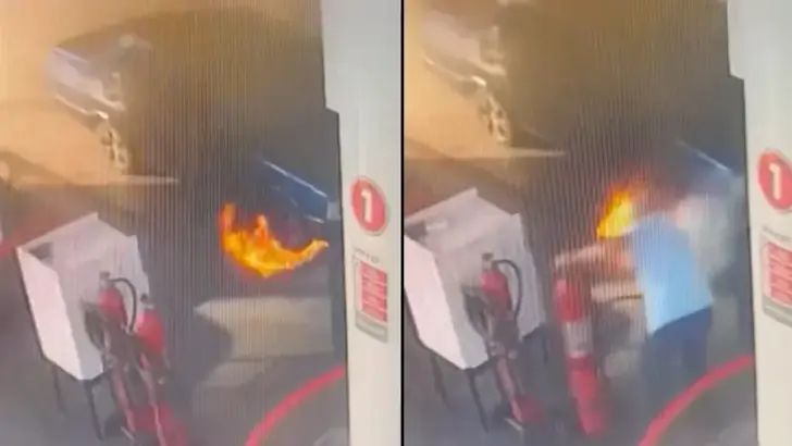 Benzinlikteki bir otomobilde yangın başladı