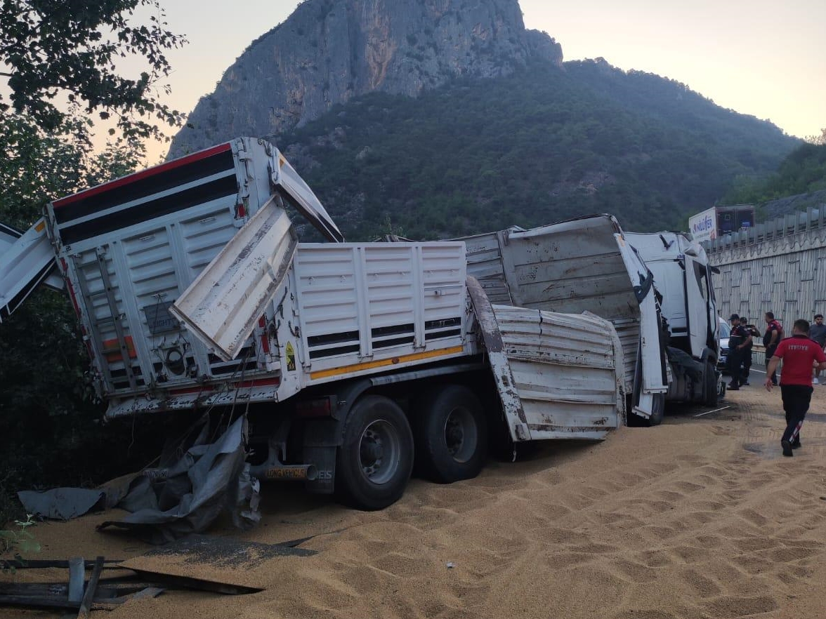 Buğday yüklü TIR devrildi: 1 yaralı