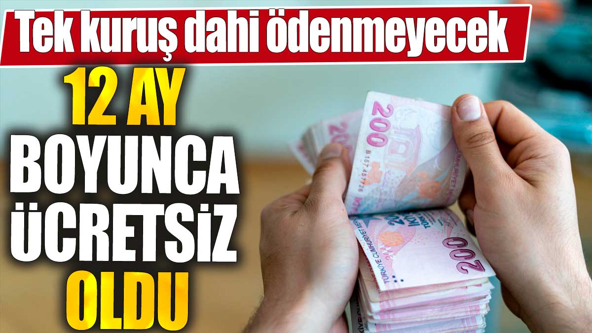 12 ay boyunca ücretsiz oldu. Tek kuruş dahi ödenmeyecek