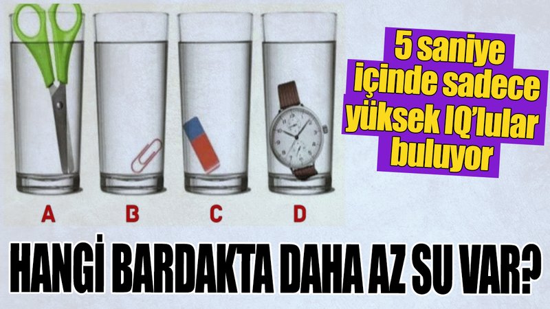 Hangi bardakta daha az su var? 5 saniyede sadece yüksek IQ’lular buluyor