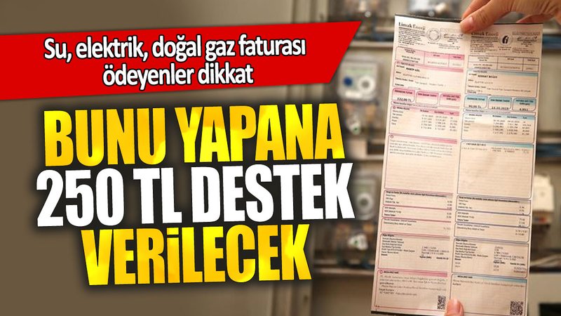 Su, elektrik, doğal gaz faturası ödeyenler dikkat: Bunu yapana 250 TL destek verilecek