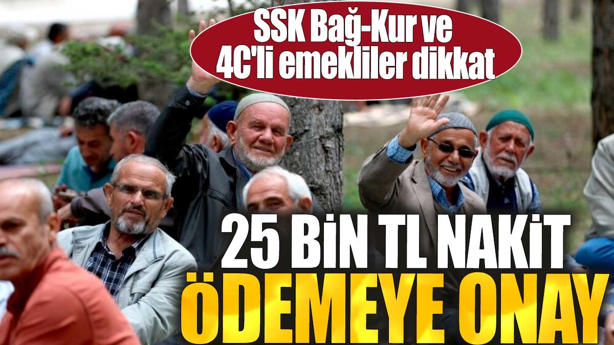 SSK, Bağ-Kur ve 4C'li emekliler dikkat. 25 bin TL nakit ödemeye onay