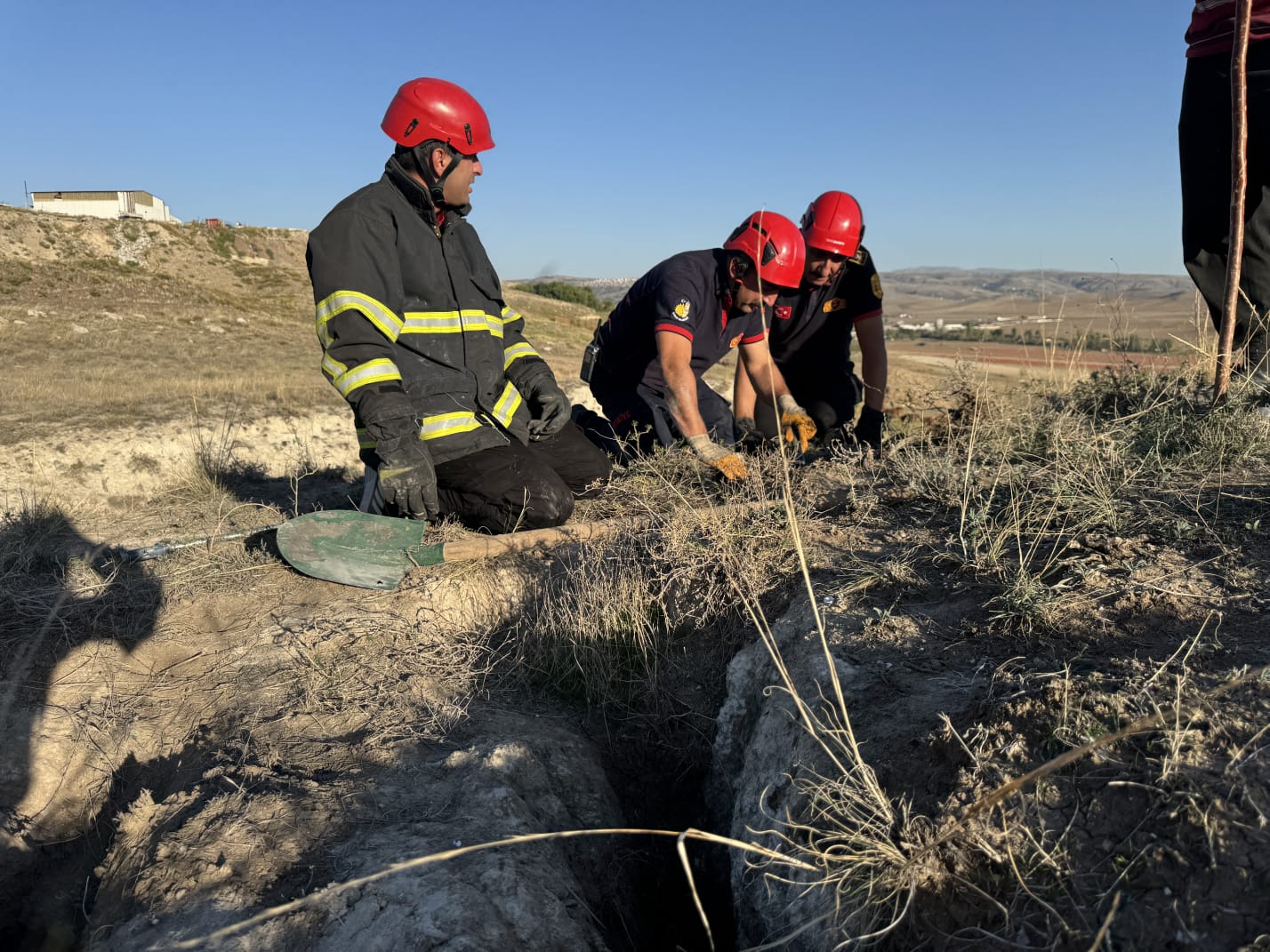 Çorum'da yarığa düşen köpek yavruları kurtarıldı