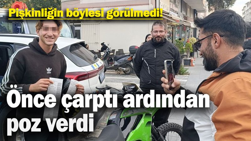 Ehiyetsiz Motosiklet sürücüsü çocuğa çarptı, hatıra fotoğrafı çektirdi