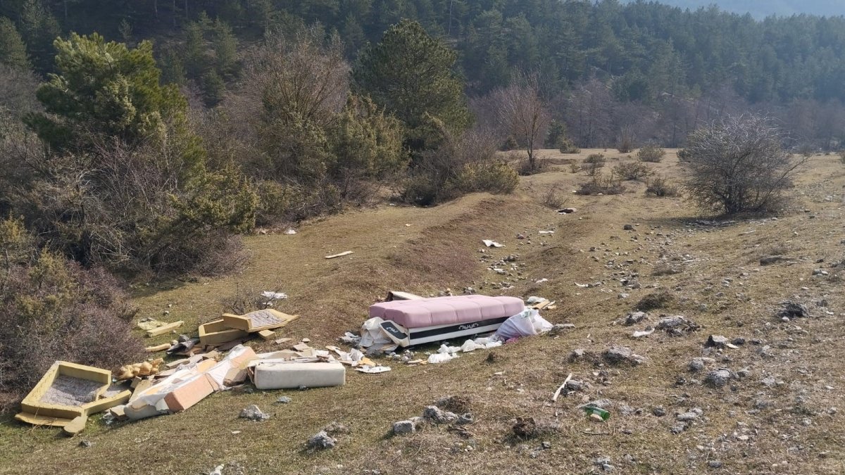 Bolu'da pes dedirten görüntü! Mobilya eşyalarını doğaya attılar