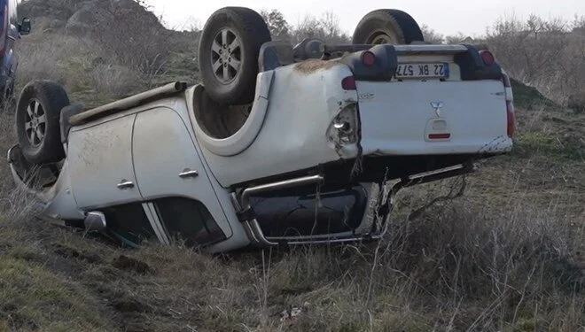 Edirne’de kontrolden çıkan pikap takla attı: 1 yaralı