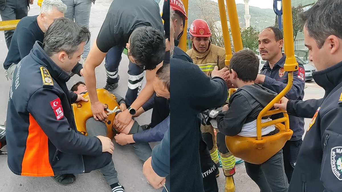 Salınacağa sıkışan çocuk itfaiye ekiplerinin müdahalesiyle kurtarıldı