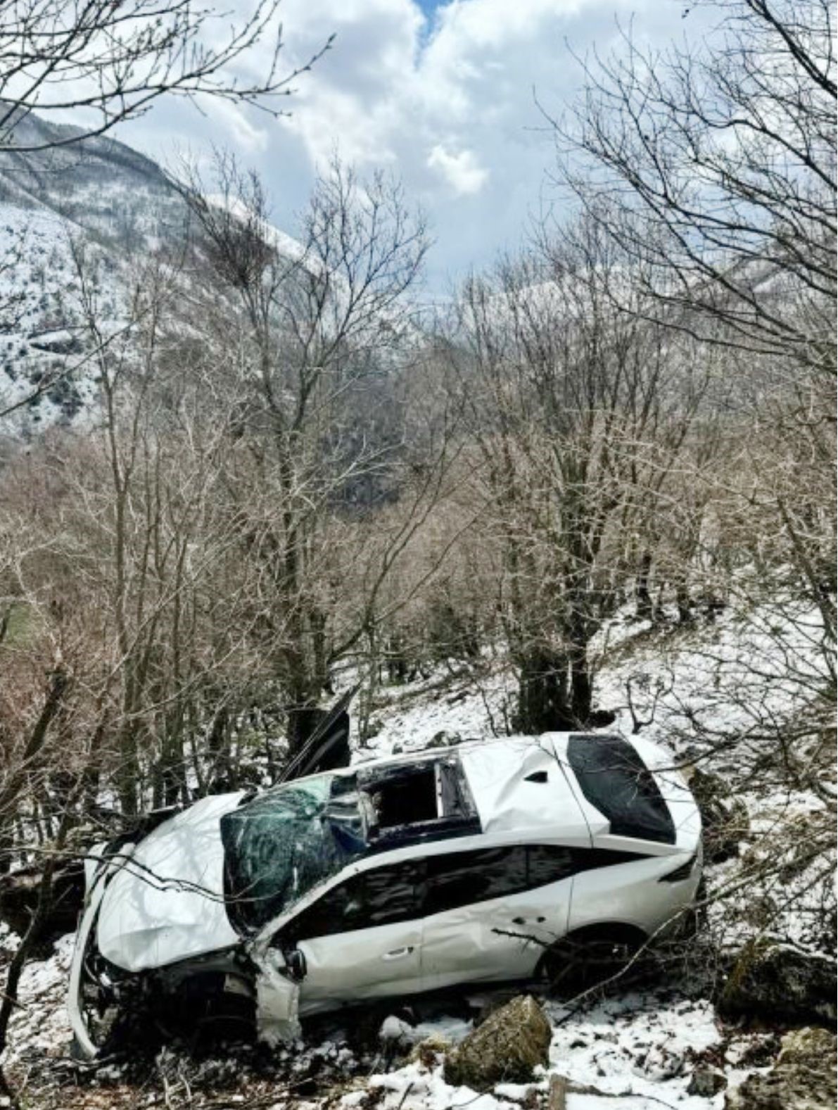 Muş'ta otomobil uçuruma yuvarlandı, 4 kişiyi ağaçlar kurtardı