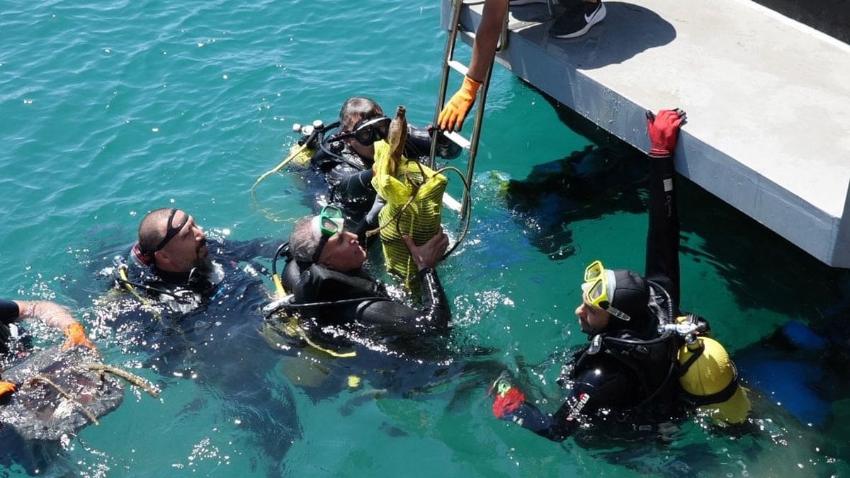 Antalya'da deniz dibi temizliği: 1 ton atık çıkarıldı