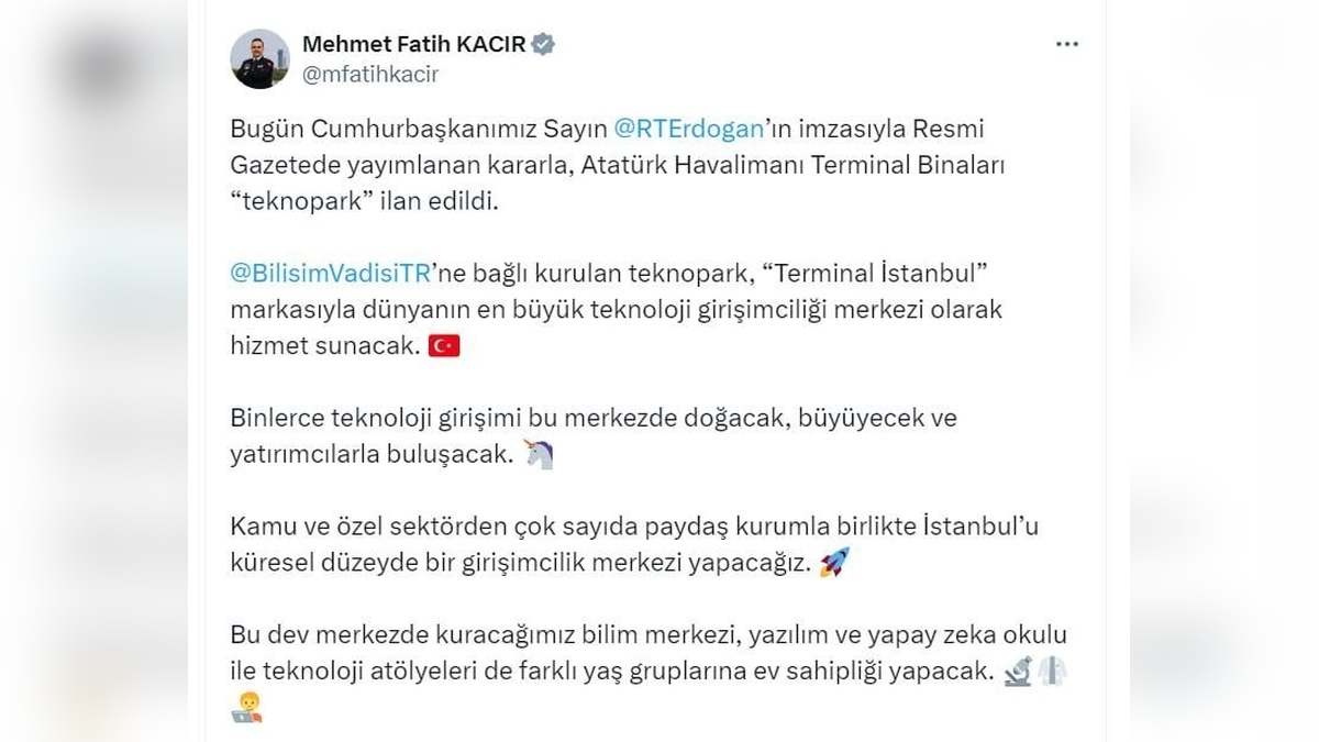 Atatürk Havalimanı terminal binaları teknopark ilan edildi