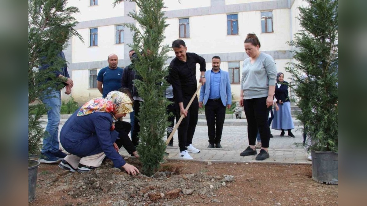 Hakkari'de öğrenci yurtlarına fidan dikildi