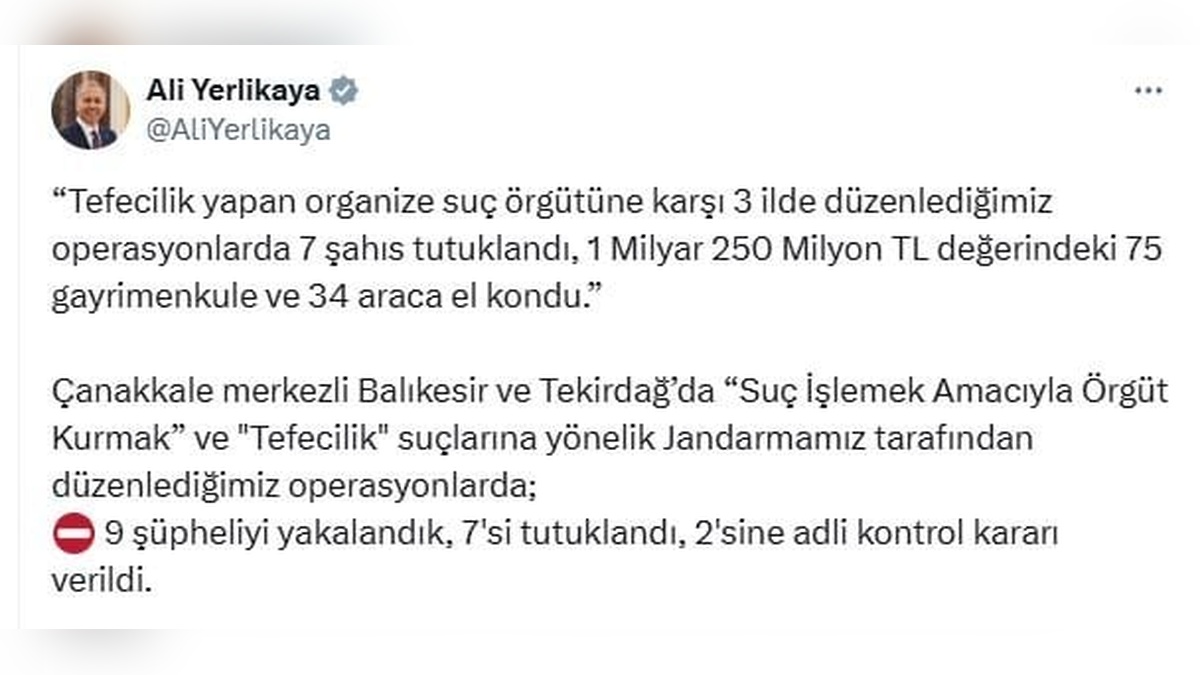 Çanakkale merkezli tefeci operasyonunda 7 tutuklama
