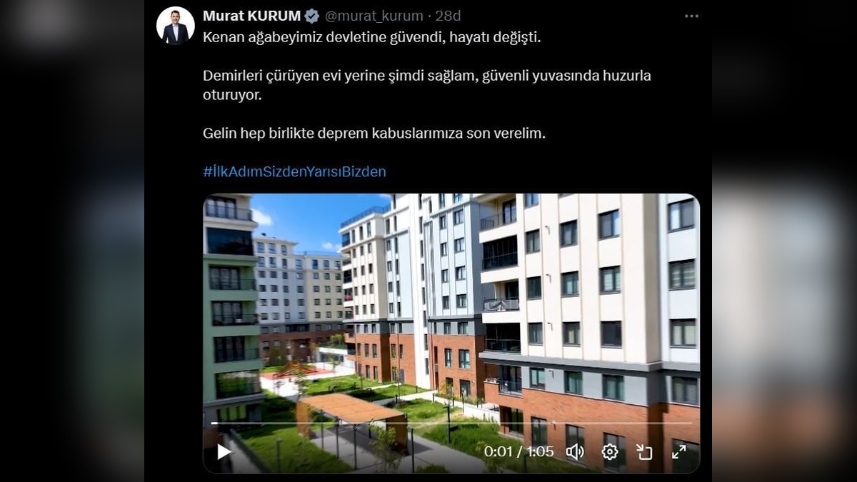 Murat Kurum: "Gelin hep birlikte deprem kabuslarımıza son verelim"