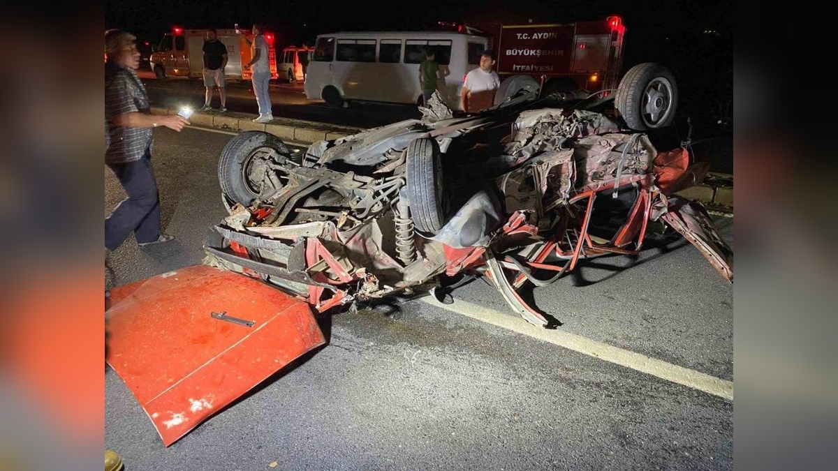 Aydın'da trafik kazası: Otomobil kamyona çarptıktan sonra takla attı