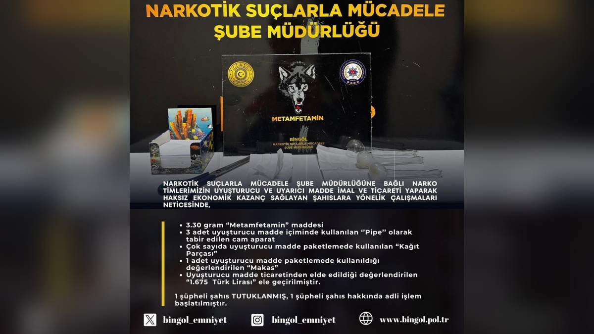Bingöl'de uyuşturucu operasyonu: 1 kişi tutuklandı