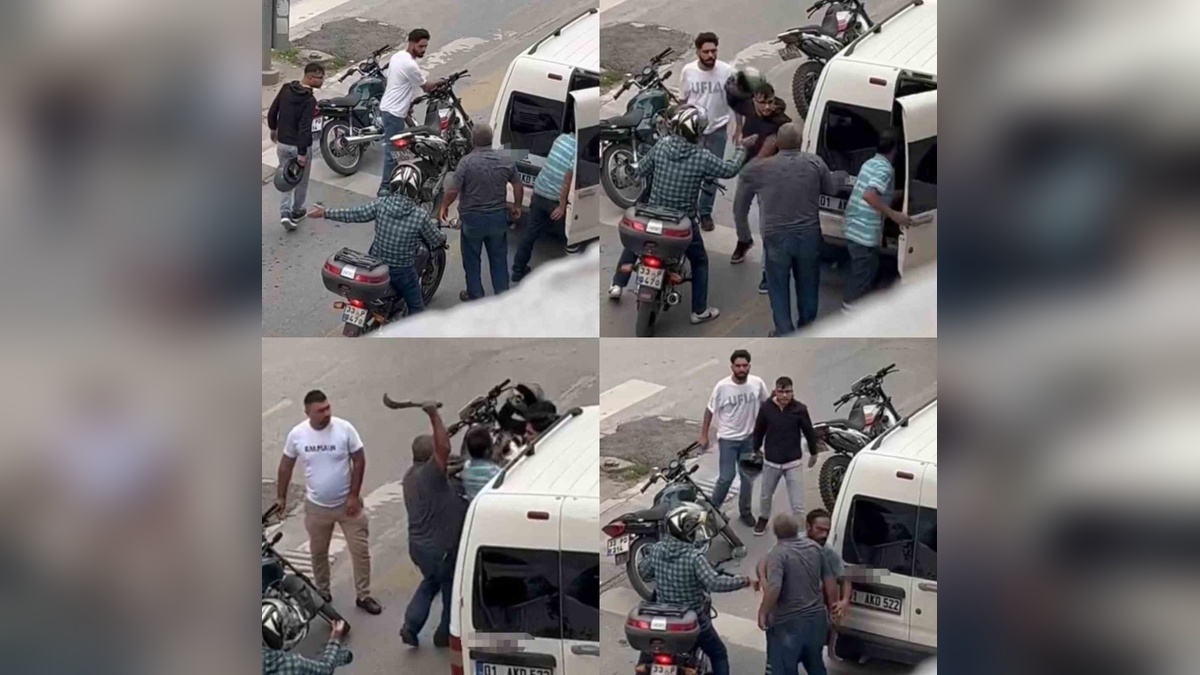 Mersin'de trafikte bıçaklı saldırı girişimi kamerada