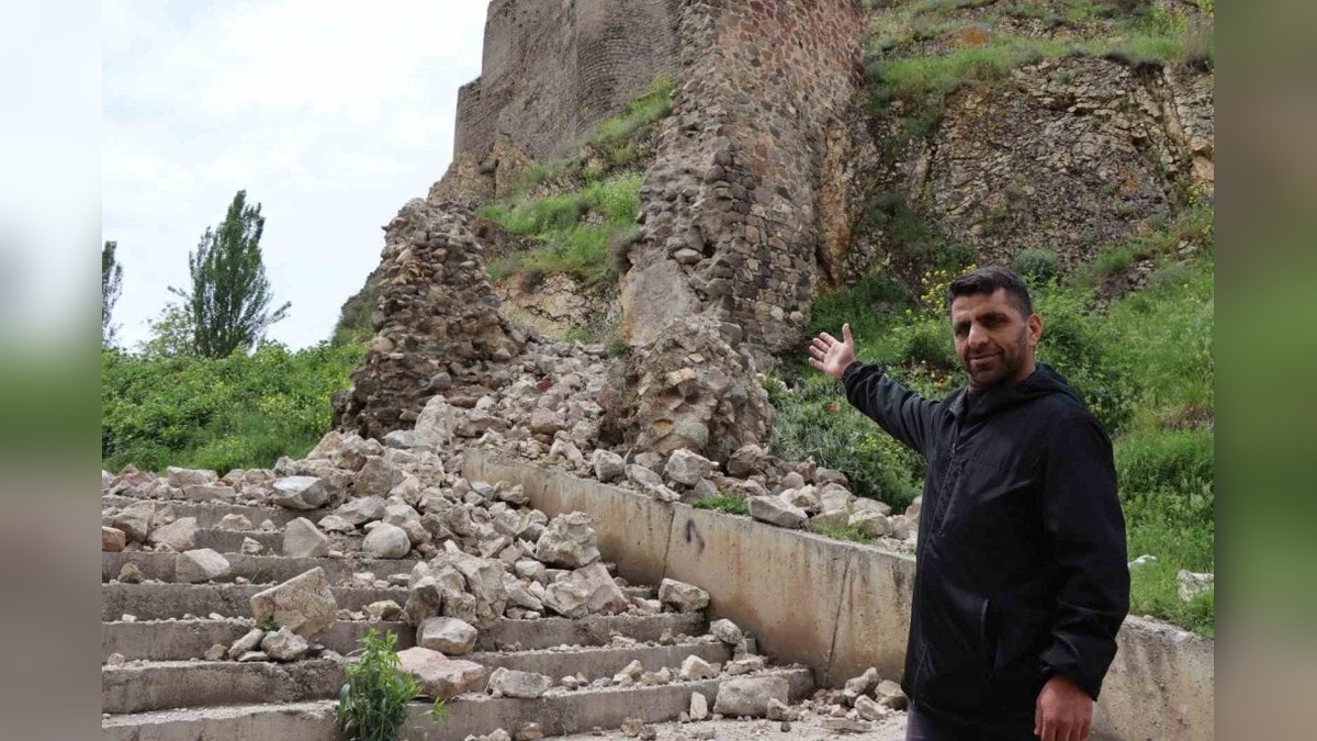 Oltu Kalesi'nde yıkılma: Tarihi surlar çöktü