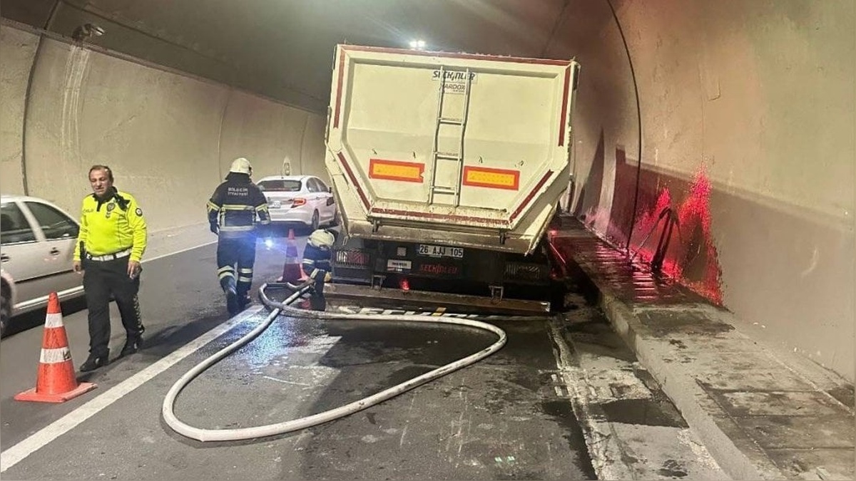 Osmangazi Tüneli’nde tır lastiği alev aldı: Sürücüler korku dolu anlar yaşadı
