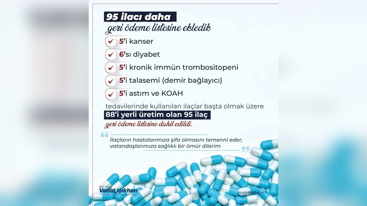 Bakan Işıkhan: SGK kapsamında 95 ilaç daha geri ödeme listesine alındı