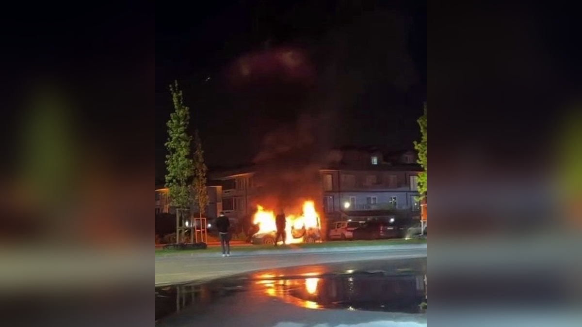 Sakarya'da hafif ticari araç alev alev yandı