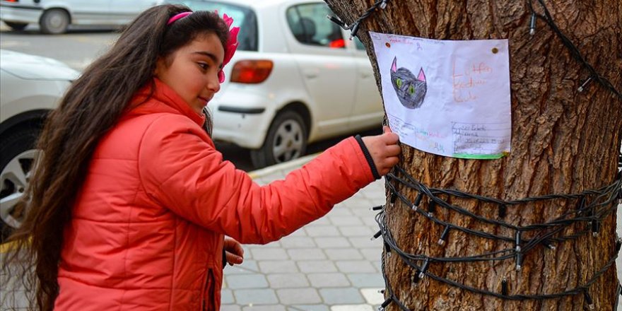 Küçük Asya kaybolan kedisini çizdiği resimlerle arıyor