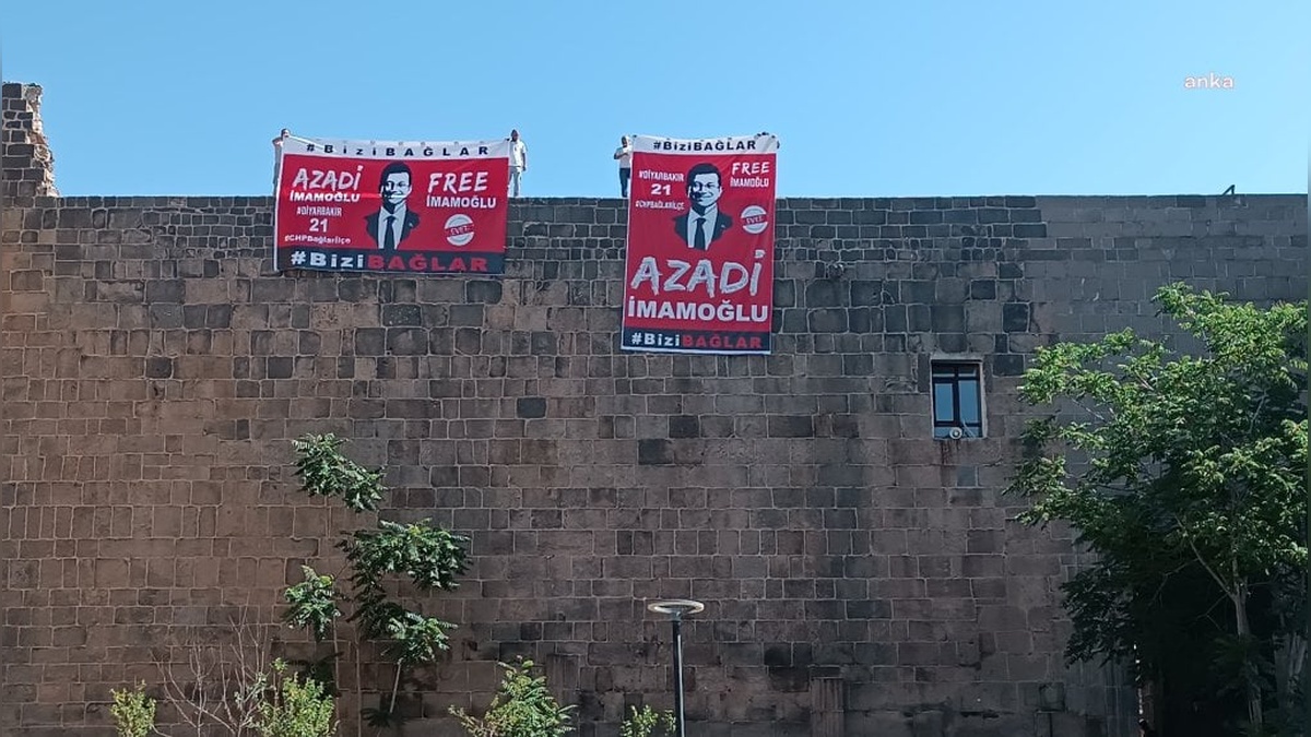 Diyarbakır surlarına 'Azadi İmamoğlu' pankartı asan CHP’liler ifade verdi