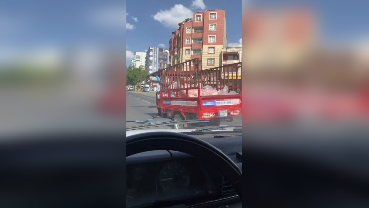 Siverek'te kavurucu sıcakta açık kasa kamyonetle et taşındı