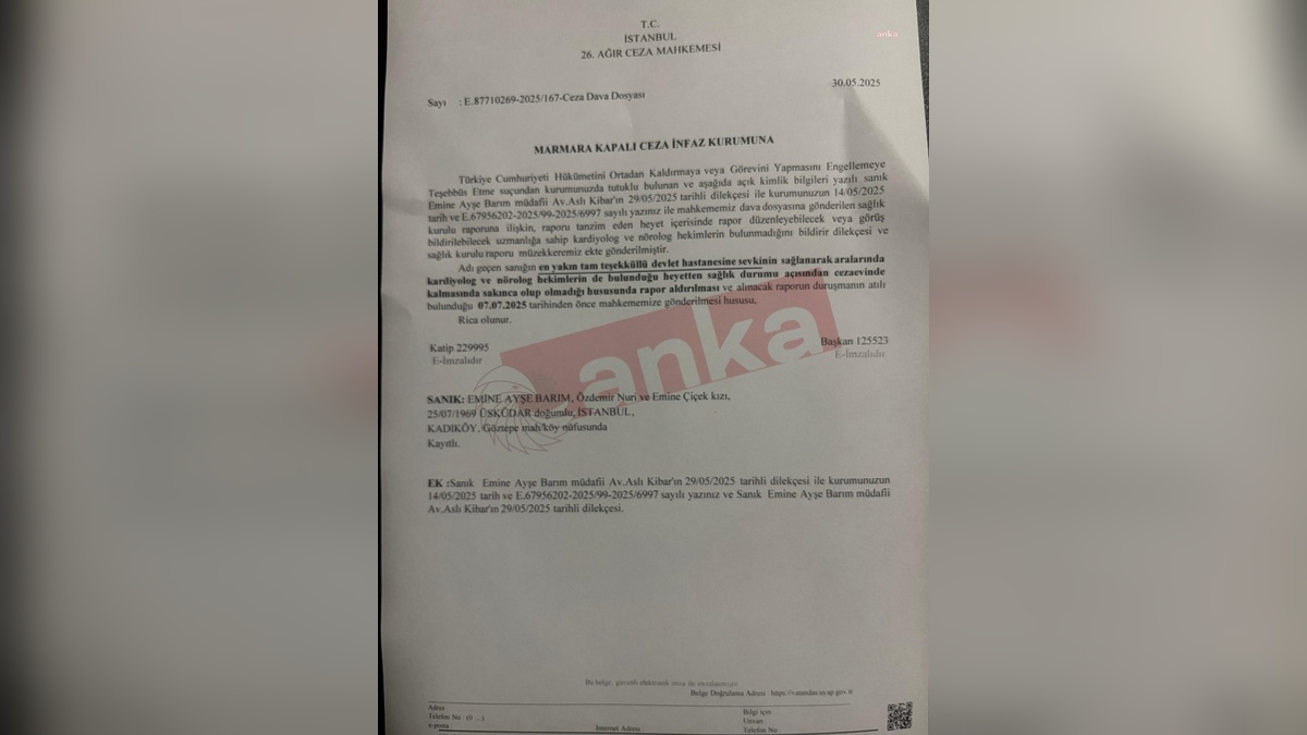 Ayşe Barım için sağlık raporu istendi