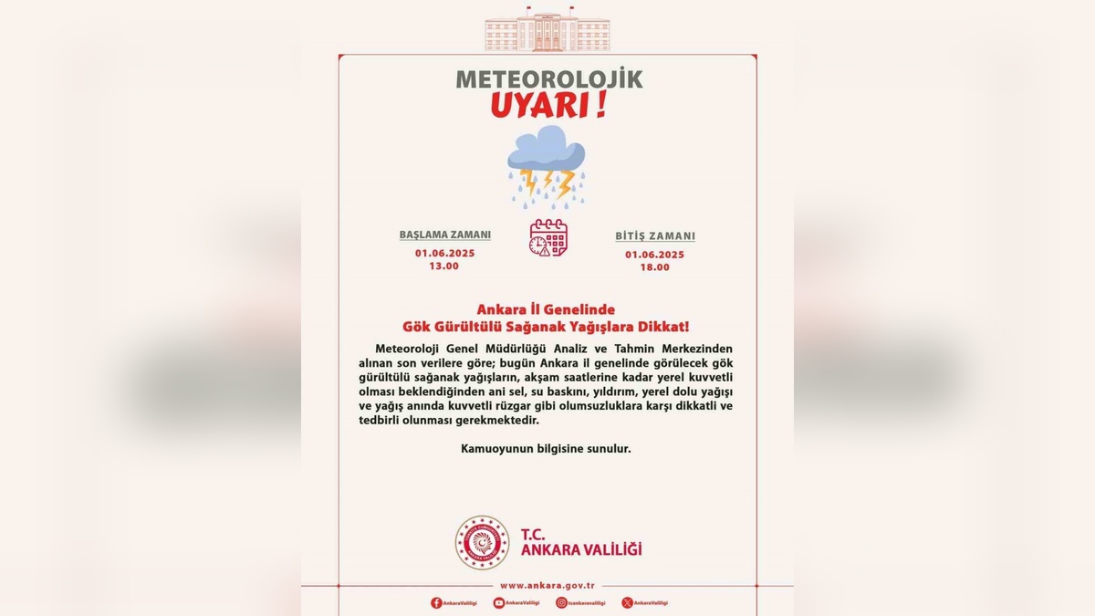 Ankara Valiliği'nden kuvvetli sağanak uyarısı