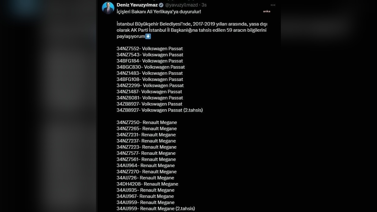 CHP'li Yavuzyılmaz: AK Parti İstanbul İl Başkanlığı'na 59 araç tahsis edildi