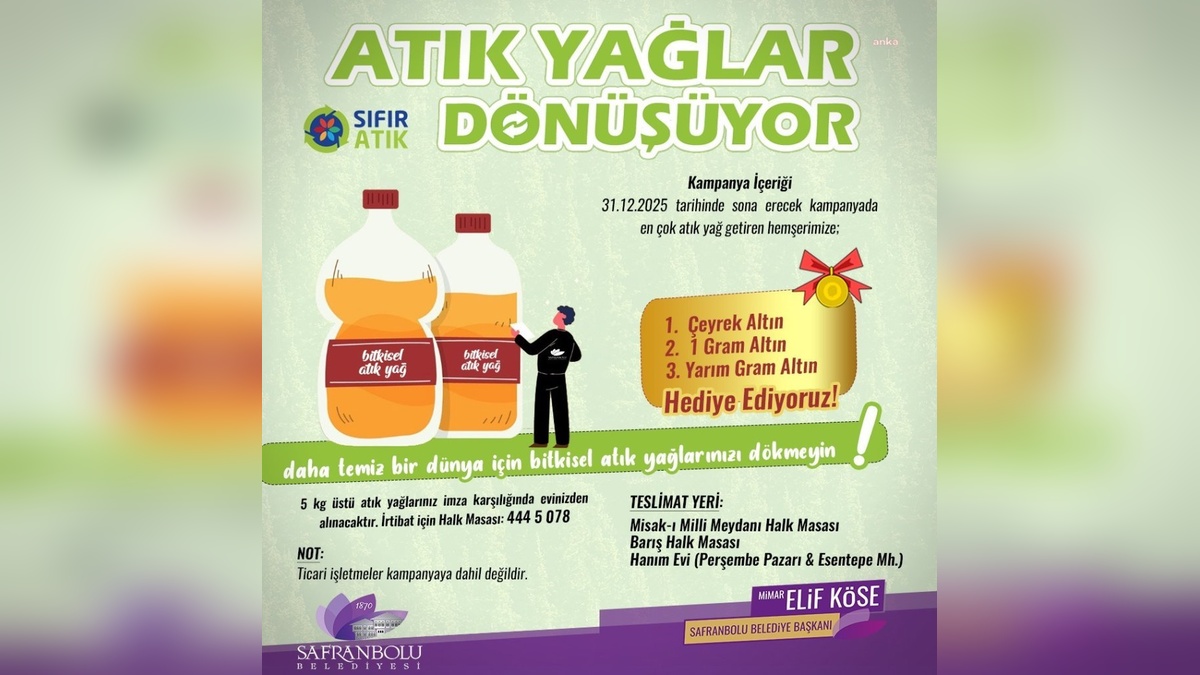 Safranbolu Belediyesi'nden 'Atık Yağlar Dönüşüyor' kampanyası: Altın ödüllü yarışma 31 Aralık'a kadar sürecek