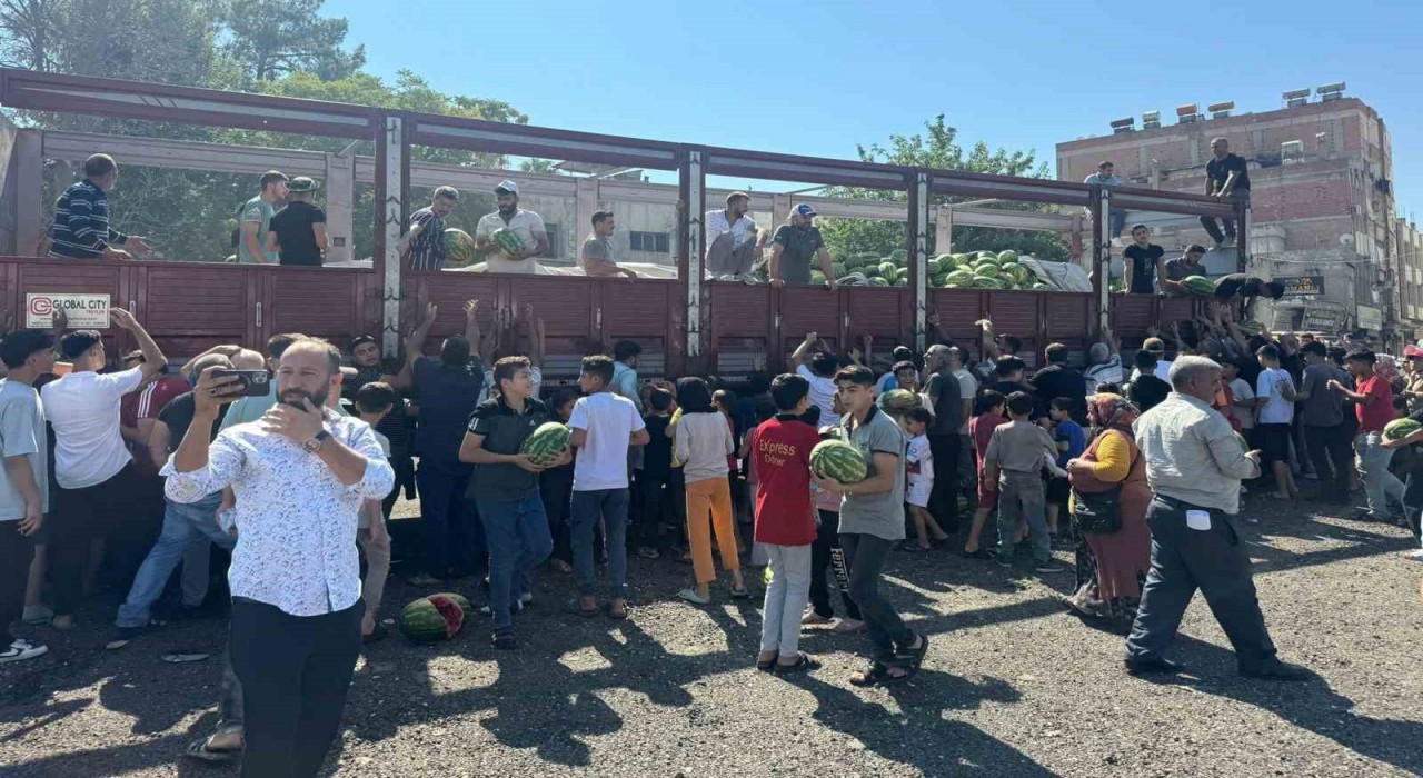 Bedava dağıtılan karpuz izdiham yarattı