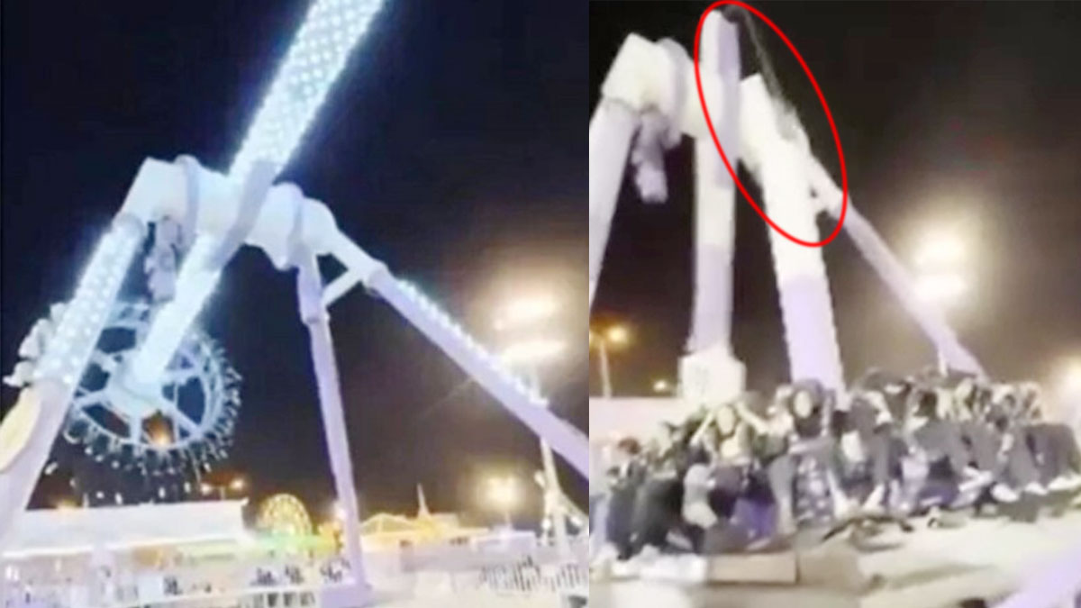 Dev oyuncak ikiye bölünüp yere çakıldı