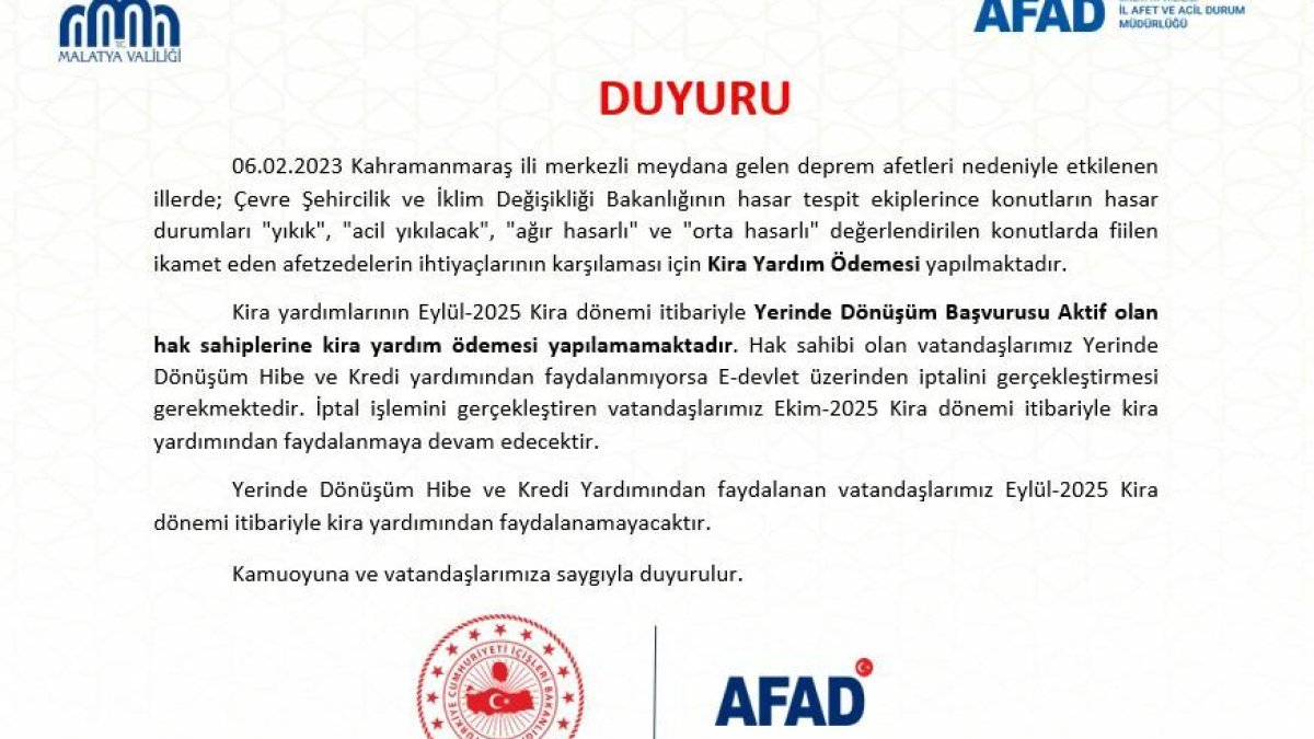 Depremzedelere kira yardımı düzenlemesinde kritik değişiklik