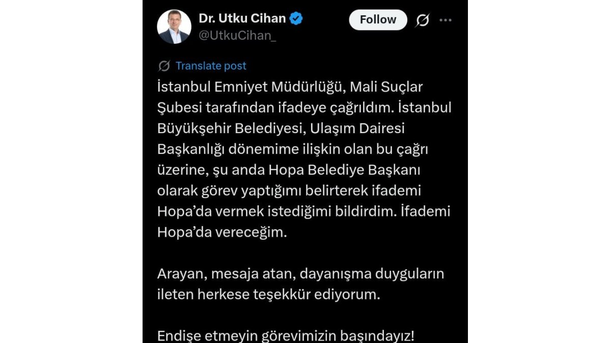 Utku Cihan: İfademi Hopa'da vereceğim, görevdeyiz!