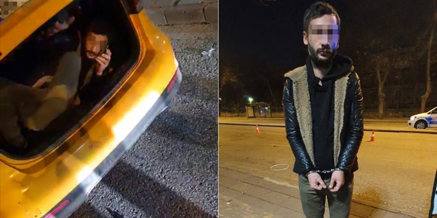 Ceza yememek için taksinin bagajında yolculuk yaparken yakalandı