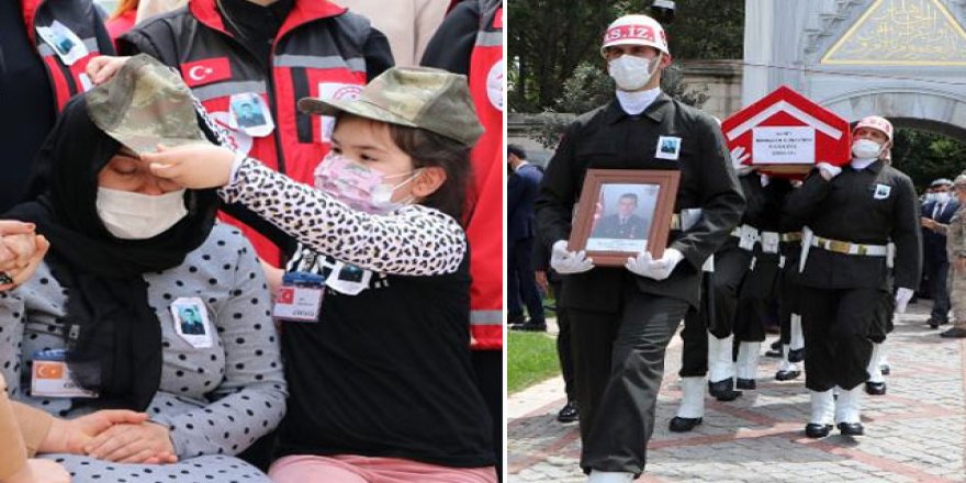 Şehit kızı Ela, cenazede ağlayan annesine asker kepi taktı