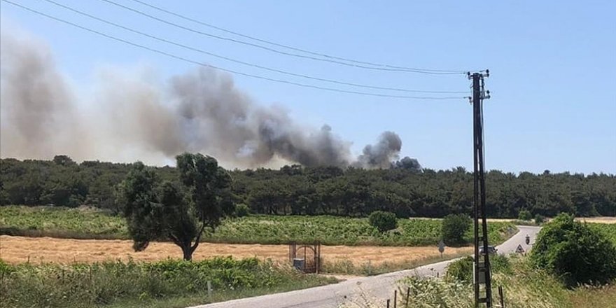 Bozcaada'da ormanlık alanda çıkan yangına müdahale ediliyor