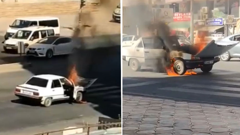 Batman’da trafik ışıklarında bekleyen otomobil alev aldı