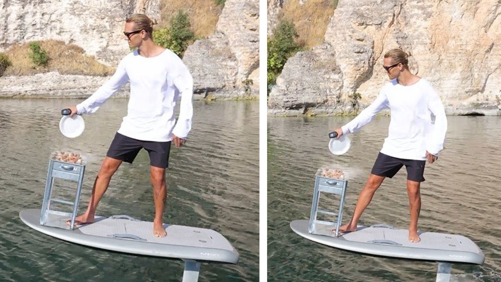 Sörfte mangal yakarak şov yaptı