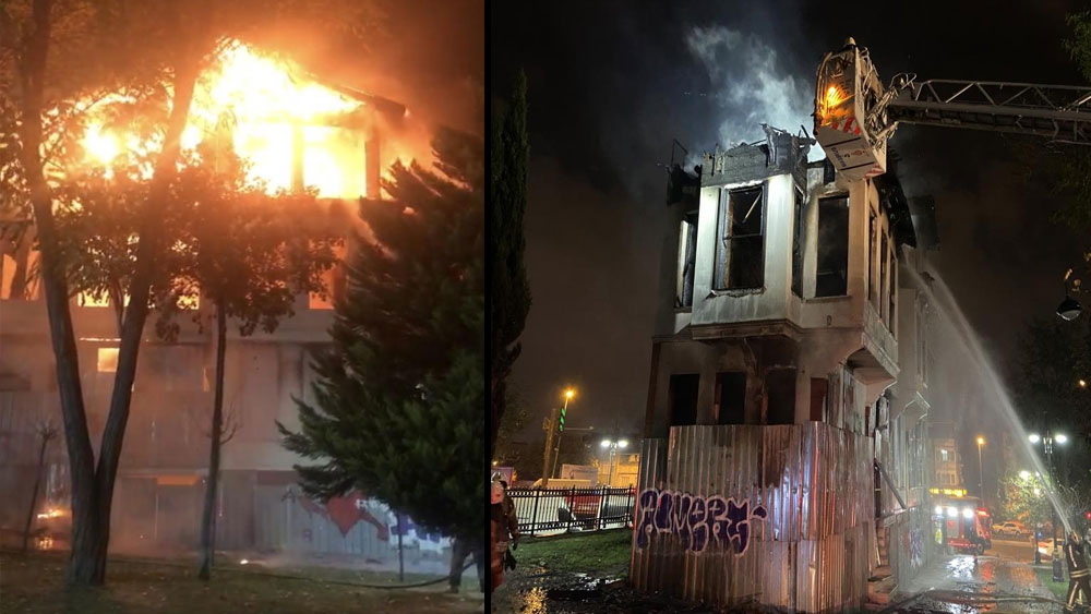 Fatih'te 3 katlı ahşap bina ev alev alev yandı